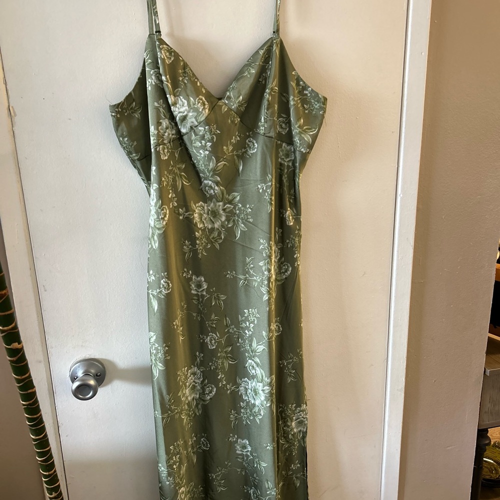 Inspired Hearts Green Maxi Slip Dress Spaghetti Strap
